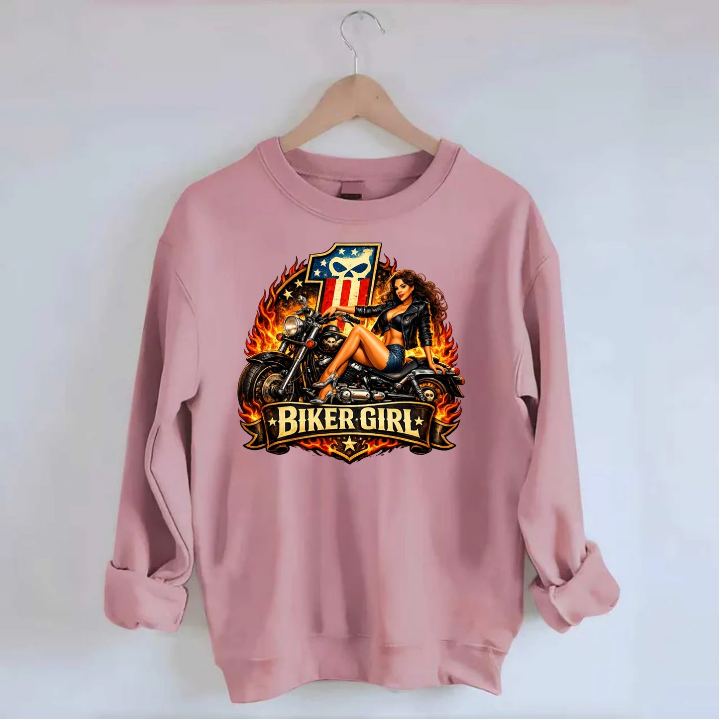 Vintage Biker Pin Up - Crewneck Sweatshirt