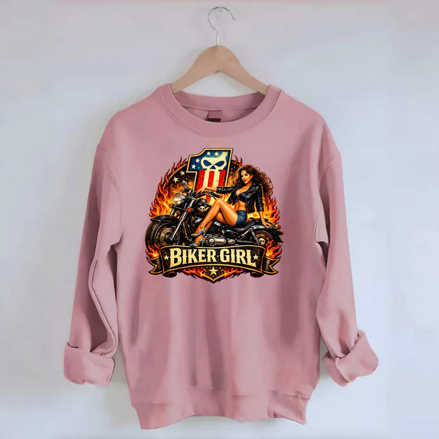 Vintage Biker Pin Up - Crewneck Sweatshirt