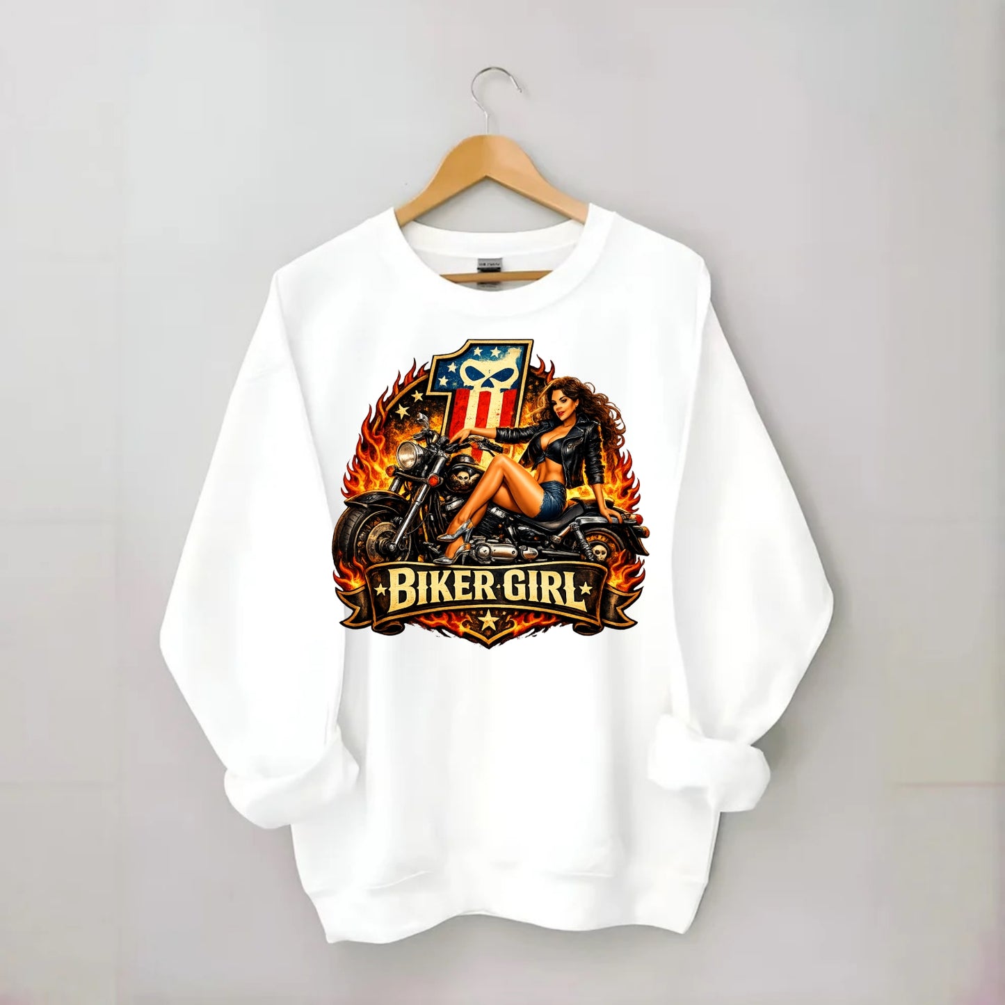 Vintage Biker Pin Up - Crewneck Sweatshirt