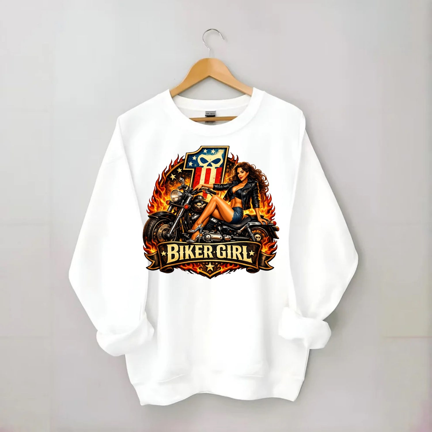 Vintage Biker Pin Up - Crewneck Sweatshirt