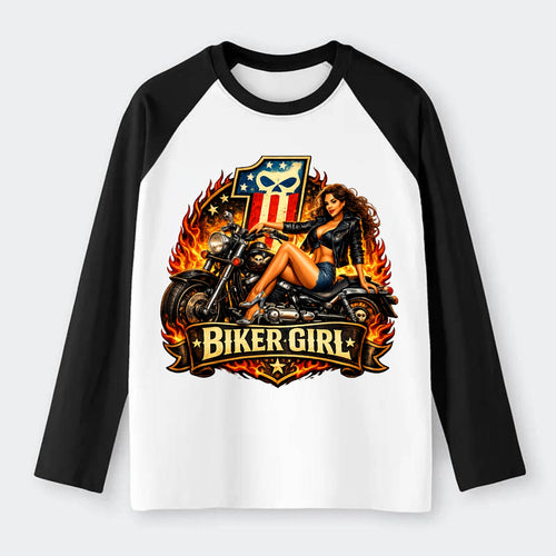 Vintage Biker Pin Up - Raglan Long Sleeve T-Shirt