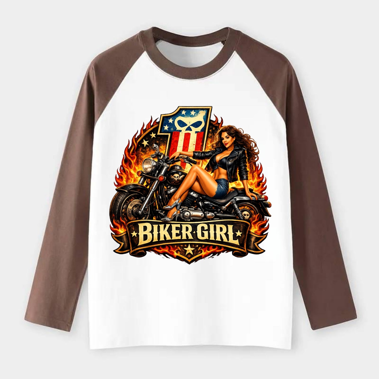 Vintage Biker Pin Up - Raglan Long Sleeve T-Shirt