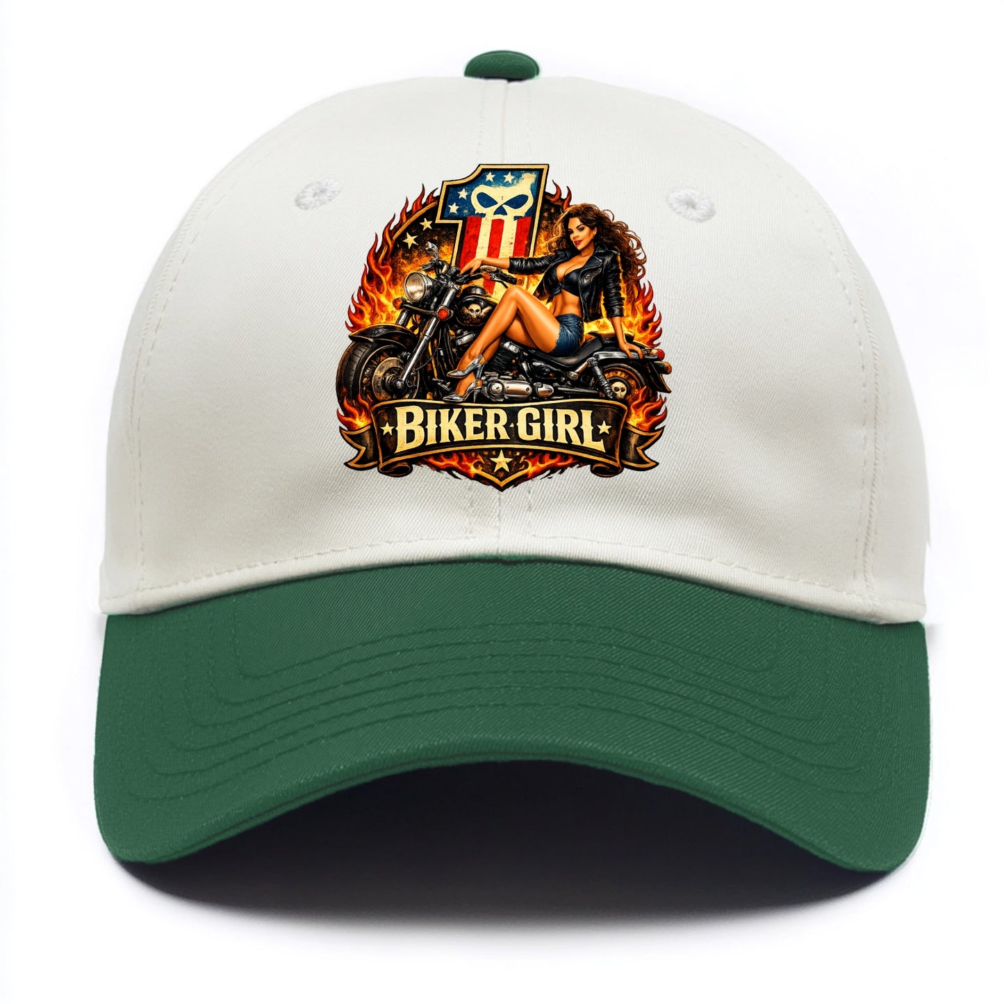 Vintage Biker Pin Up - Two Tone Cap