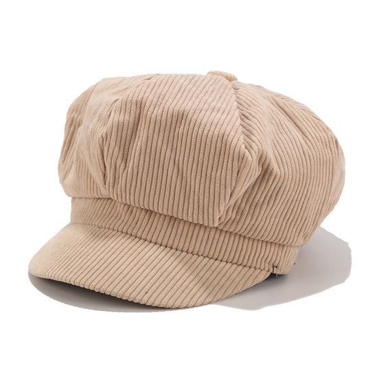 Vintage Corduroy Painter Cap: Trendy Octagonal Hat