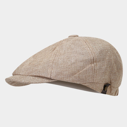 Vintage Linen Blend Octagonal Cap - Breathable Summer Style