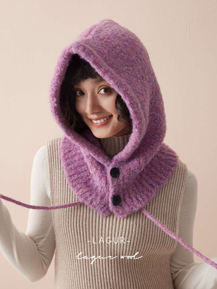 Wool Knit Hooded Scarf - All-in-One Winter Hat