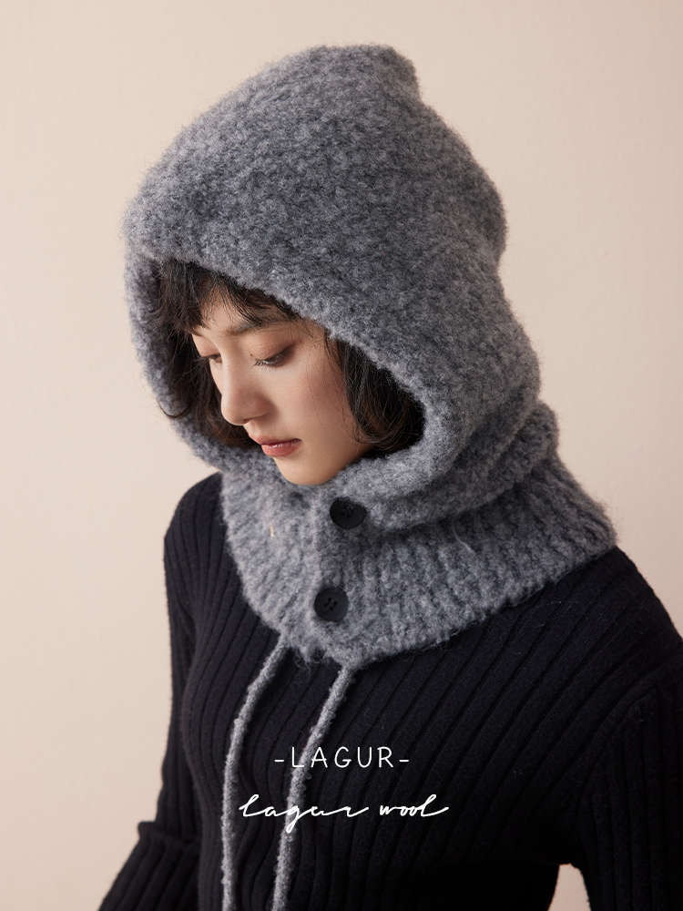 Wool Knit Hooded Scarf - All-in-One Winter Hat