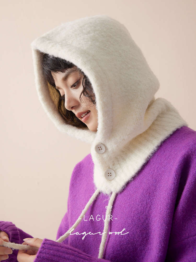 Wool Knit Hooded Scarf - All-in-One Winter Hat