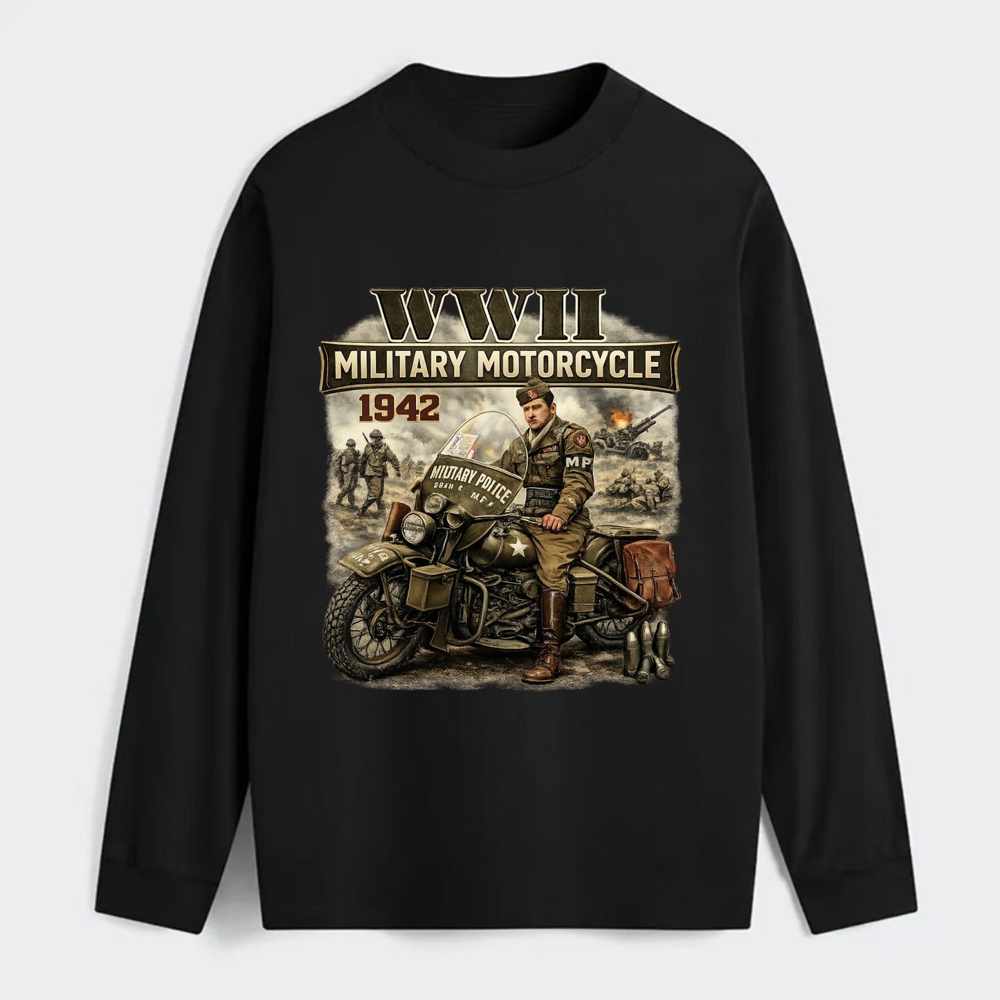 Wwii Military Motorcycle 1942 - Classic Long Sleeve Shirt