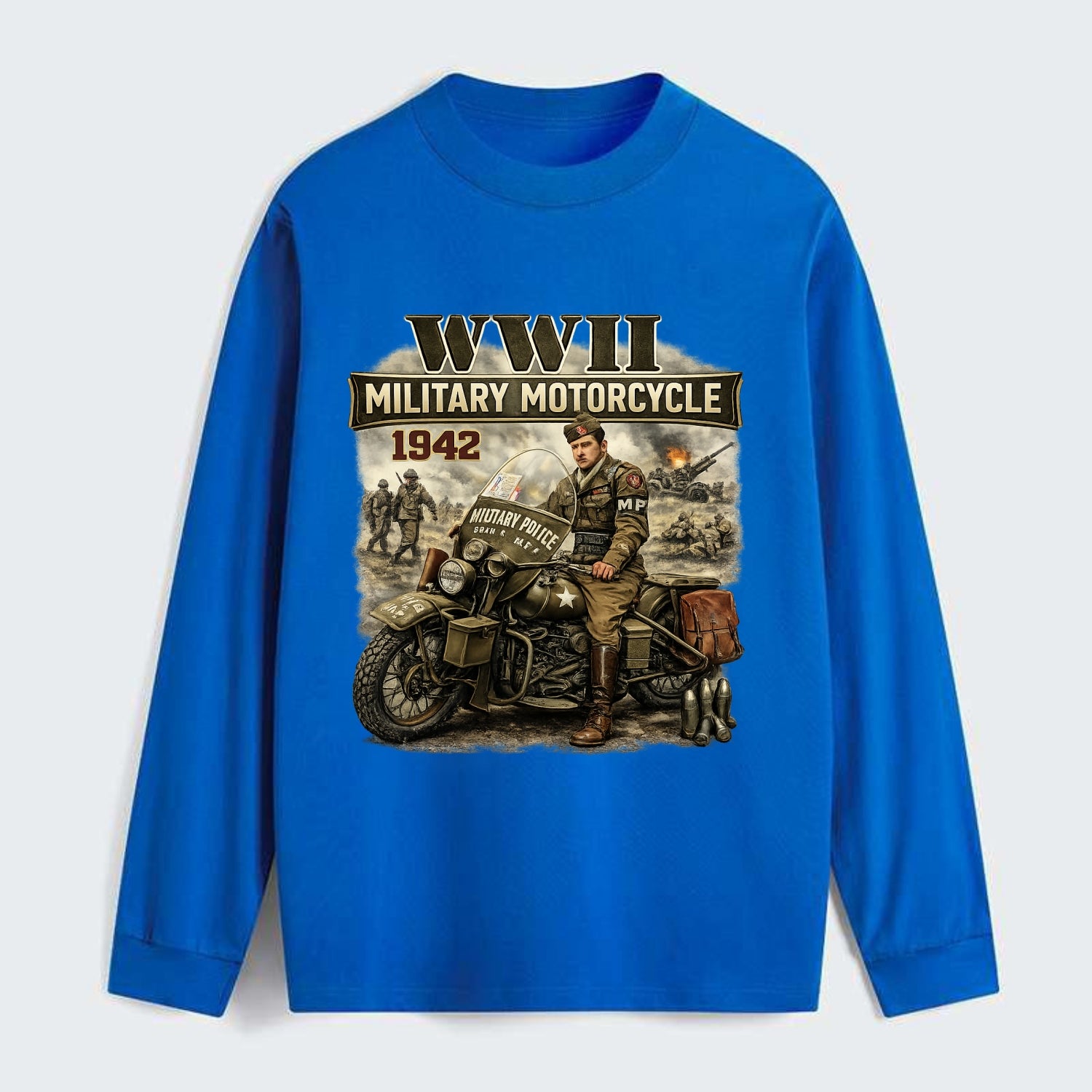 Wwii Military Motorcycle 1942 - Classic Long Sleeve Shirt
