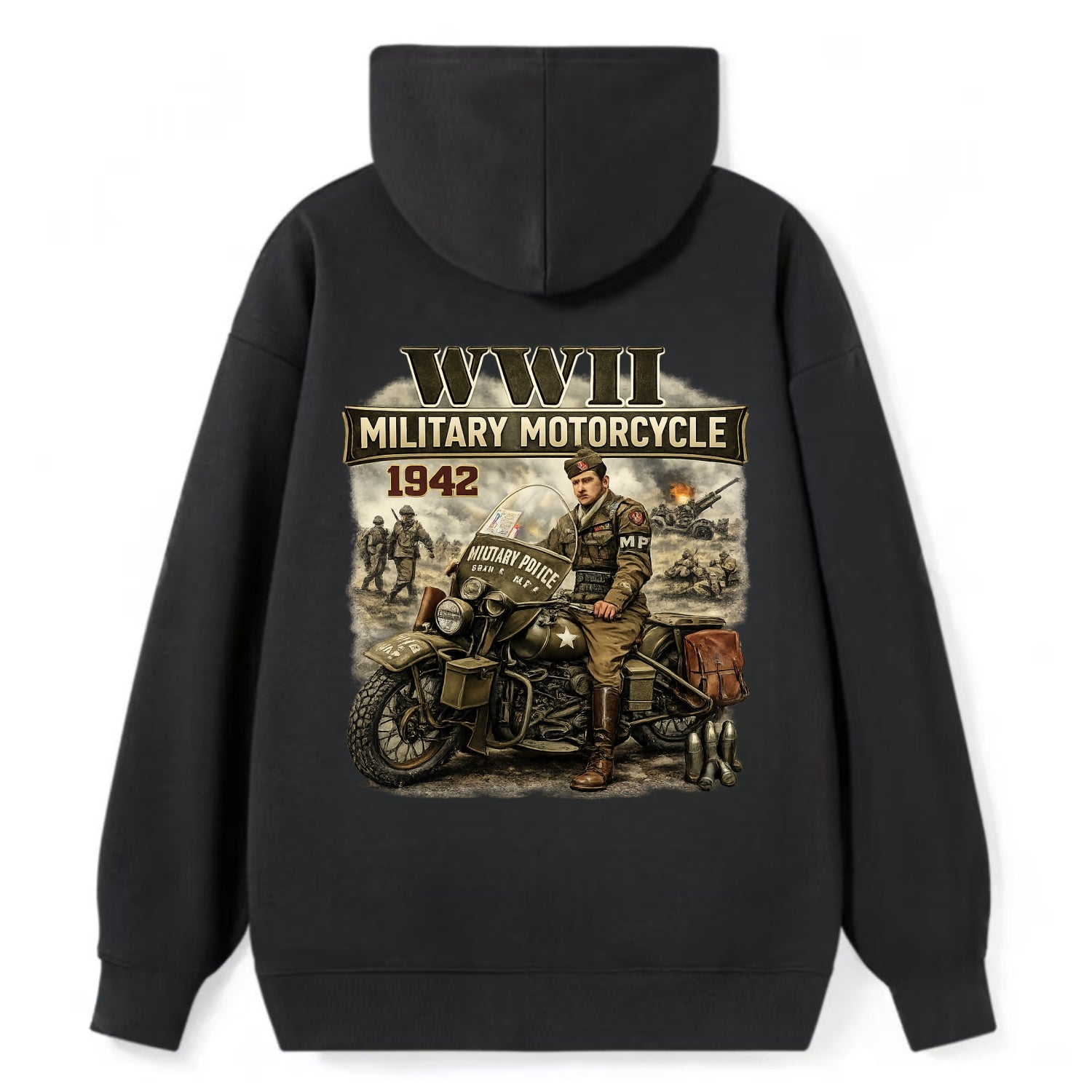 Wwii Military Motorcycle 1942 - Classic Pullover Hoodie