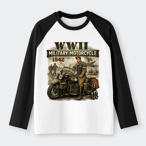 Wwii Military Motorcycle 1942 - Raglan Long Sleeve T-Shirt
