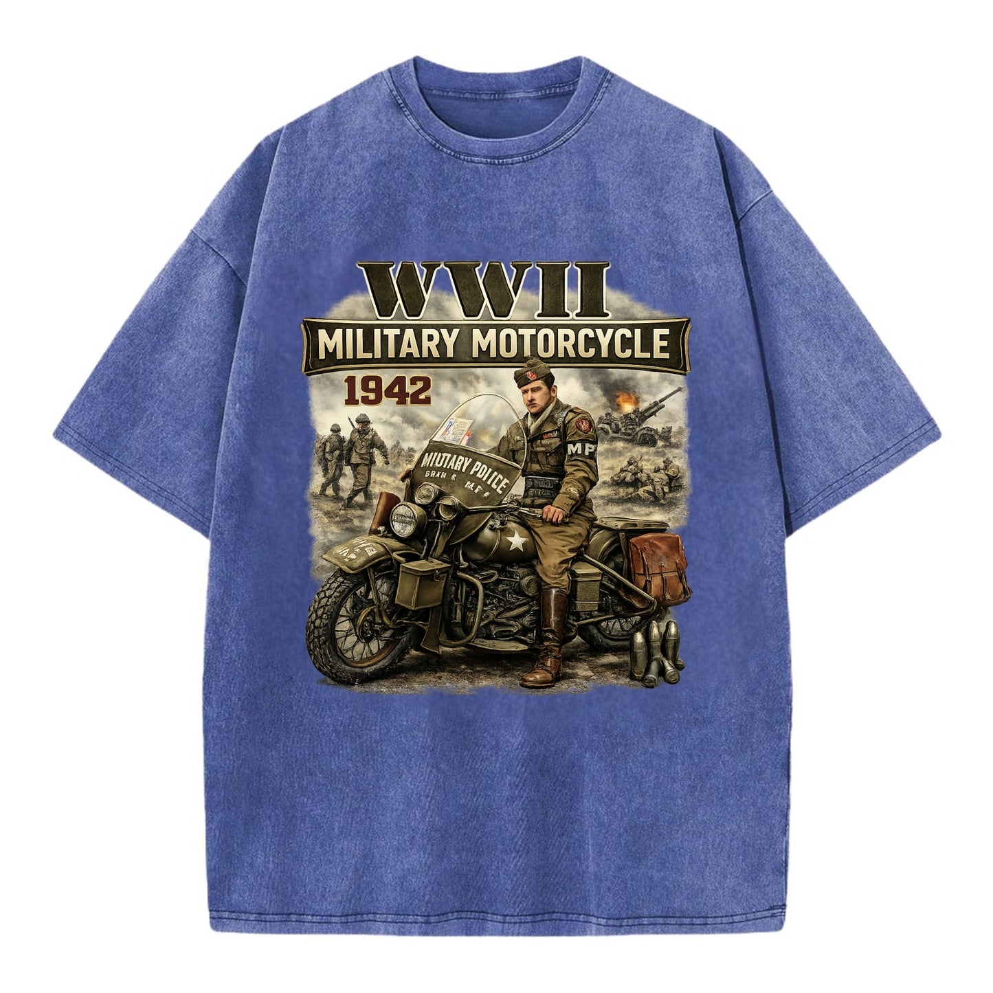 Wwii Military Motorcycle 1942 - Vintage T-shirt