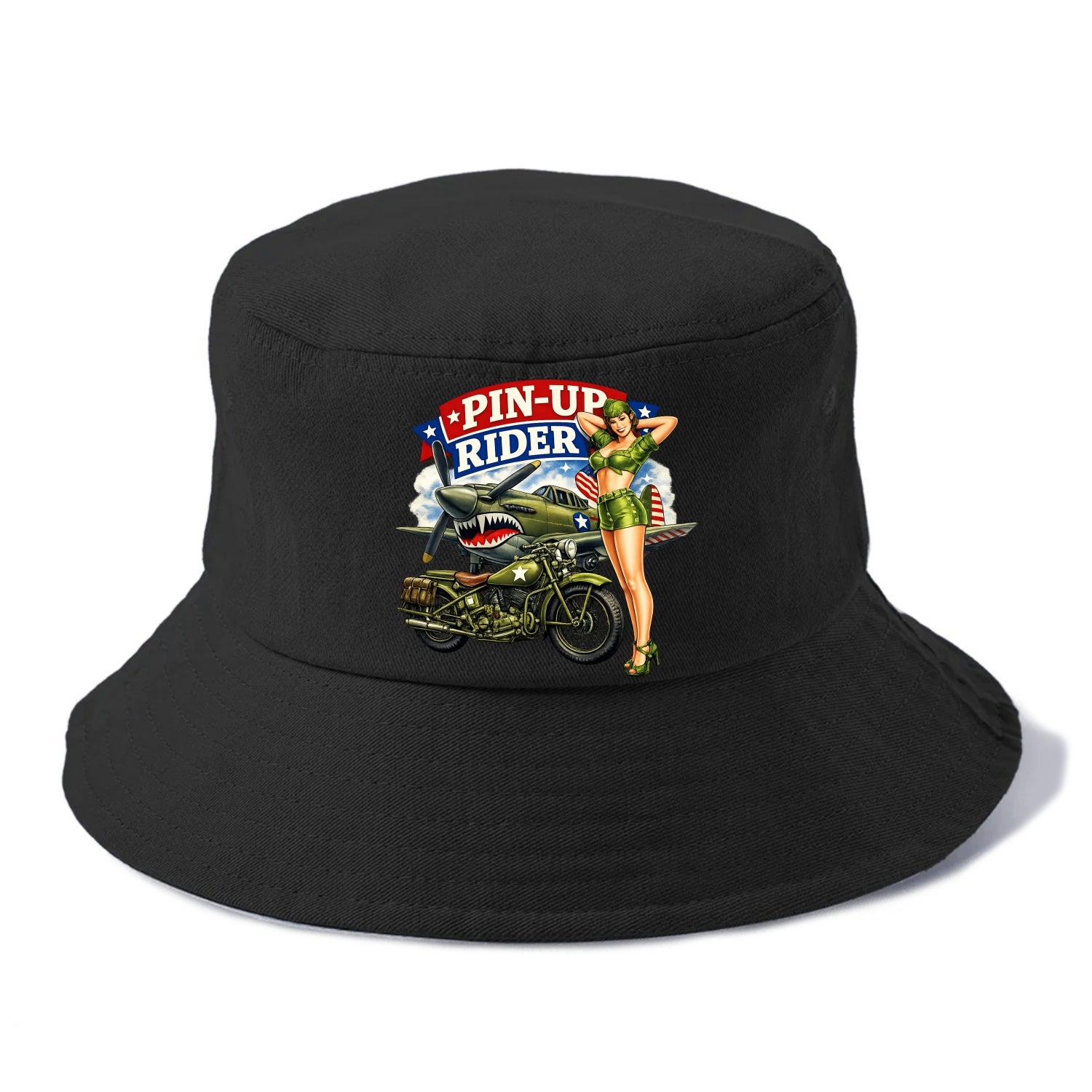 Wwii Pin Up Rider - Bucket Hat
