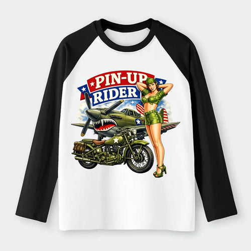 Wwii Pin Up Rider - Raglan Long Sleeve T-Shirt