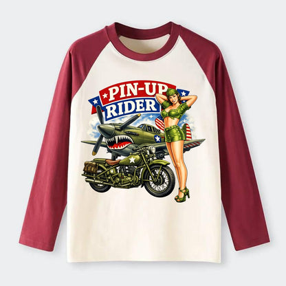 Wwii Pin Up Rider - Raglan Long Sleeve T-Shirt