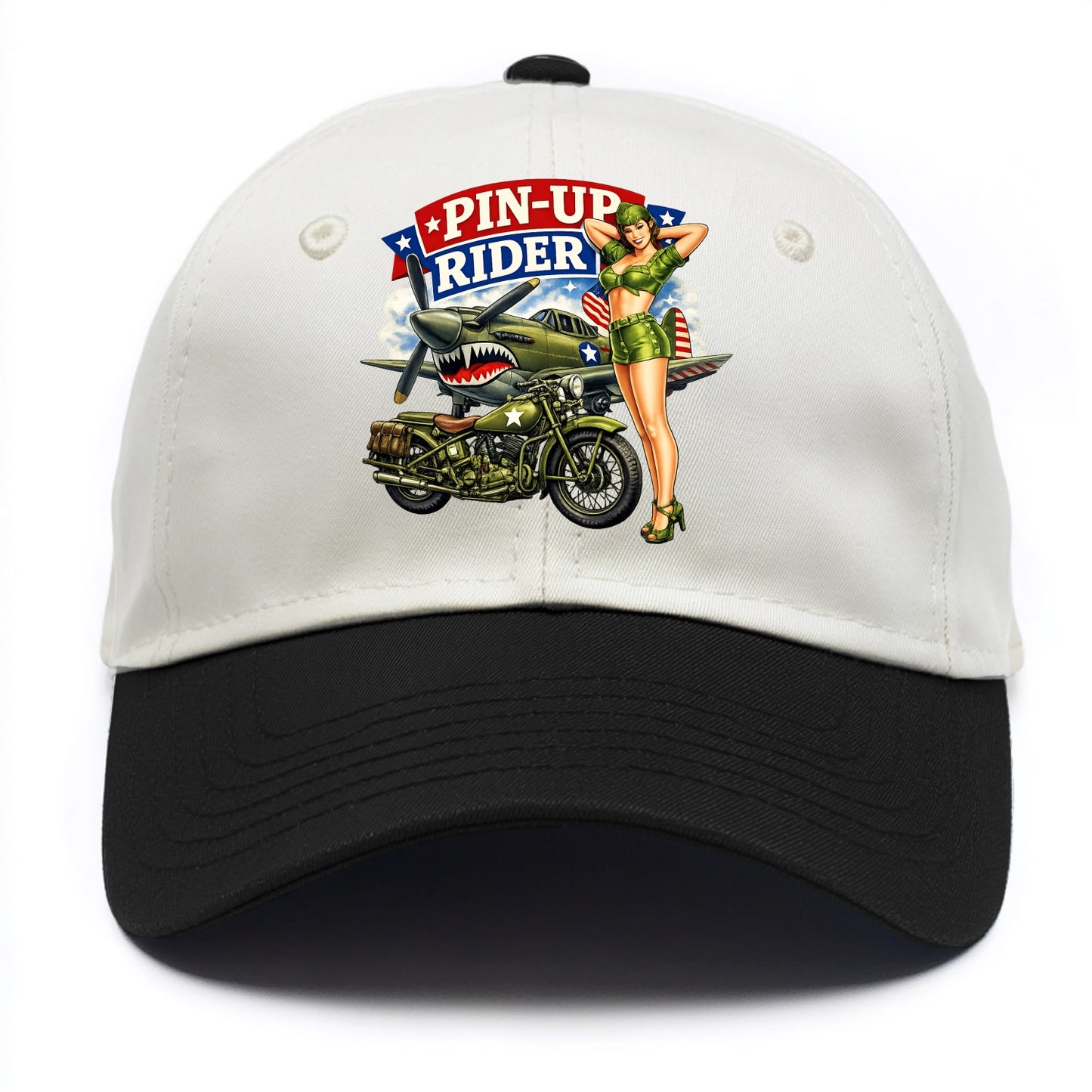 Wwii Pin Up Rider - Two Tone Cap