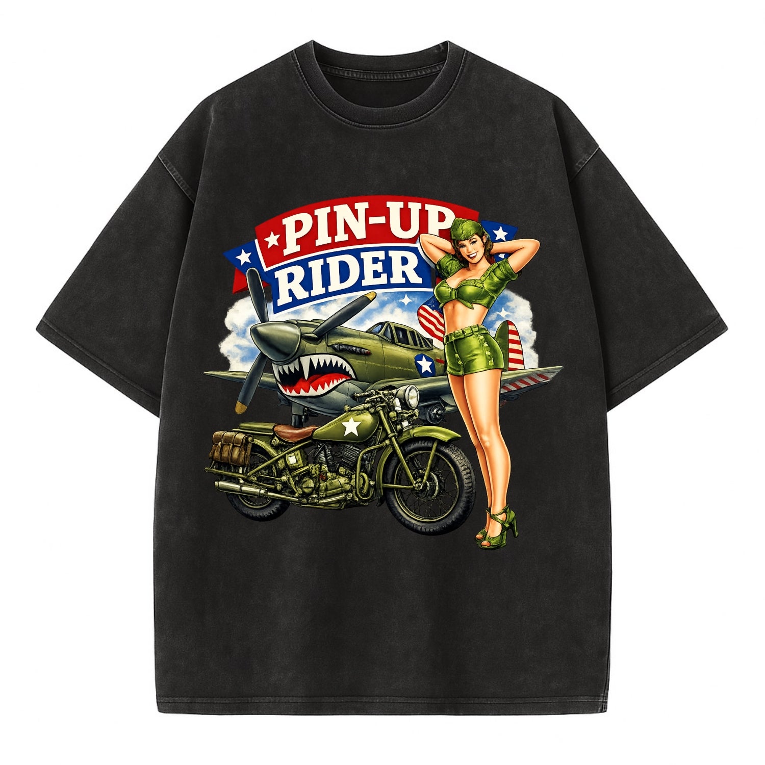 Wwii Pin Up Rider - Vintage T-shirt