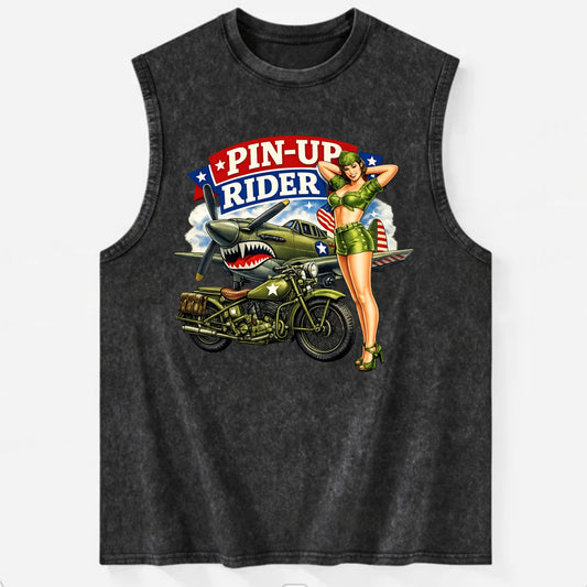 Wwii Pin Up Rider - Vintage Washed Tank