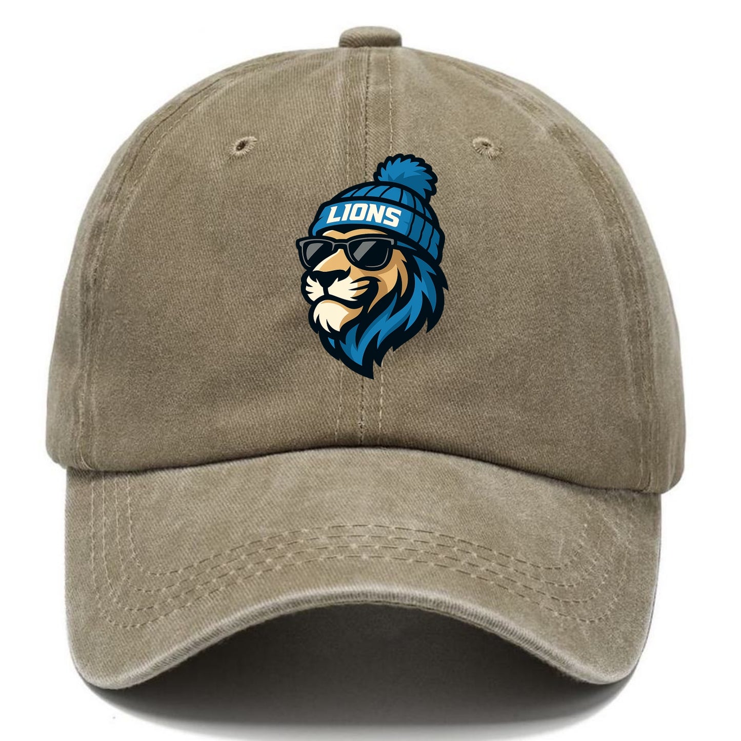Detroit Lion wearing Lions Honolulu blue and silver beanie with pom pom and wayfarer - Classic Cap - Warm Sand(Khaki)