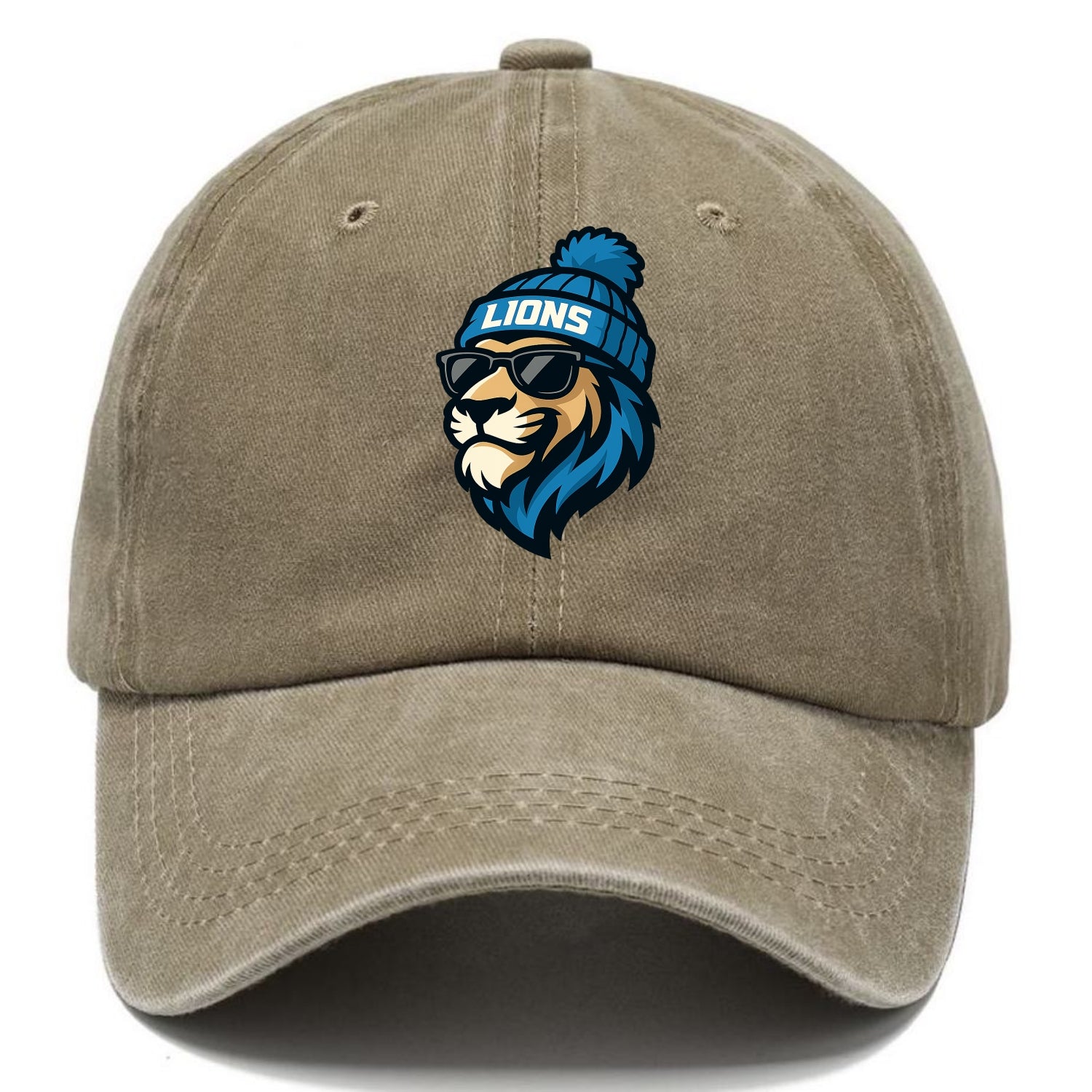 Detroit Lion wearing Lions Honolulu blue and silver beanie with pom pom and wayfarer - Classic Cap - Warm Sand(Khaki)