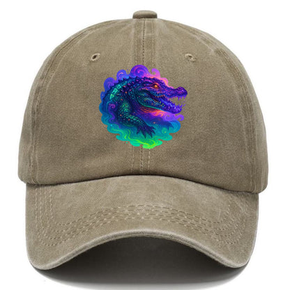 Primordial crocodile with scales pulsing plasma energy in green and purple, ancient - Classic Cap - Warm Sand(Khaki)
