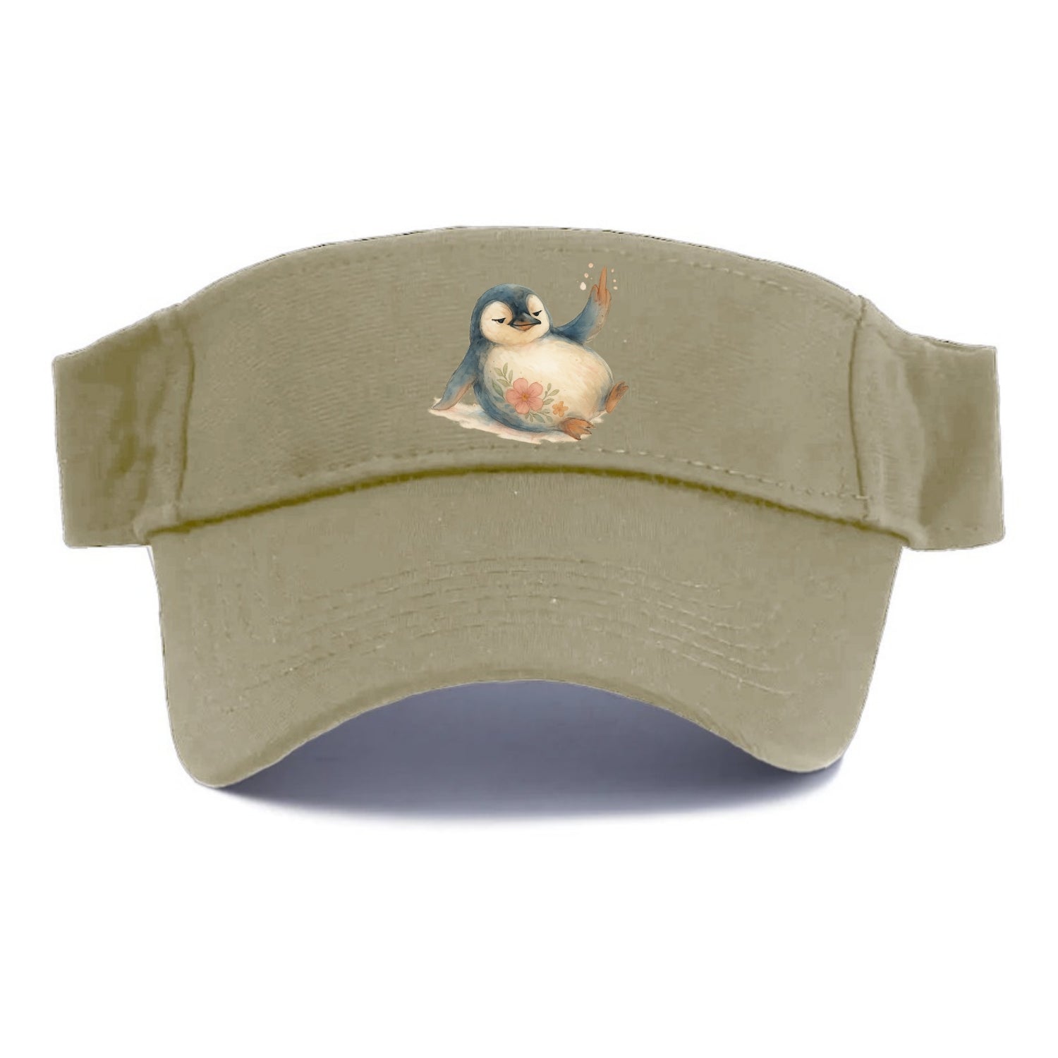 chubby penguin sliding on belly, one flipper up giving attitude - Visor - Warm Sand(Khaki)