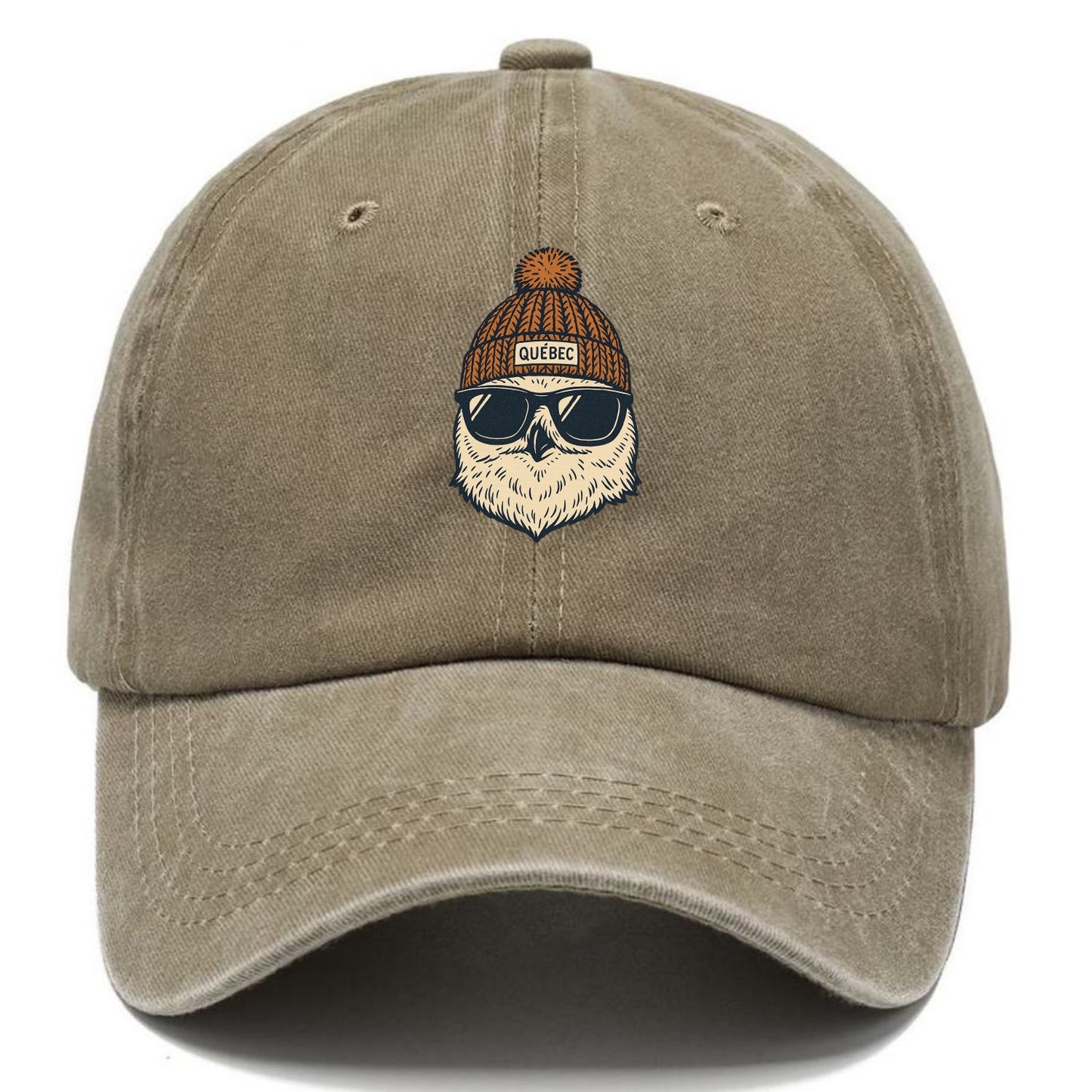 Quebec City Snowy Owl wearing Quebec beanie with pom pom and wayfarer sunglasses - Classic Cap - Warm Sand(Khaki)