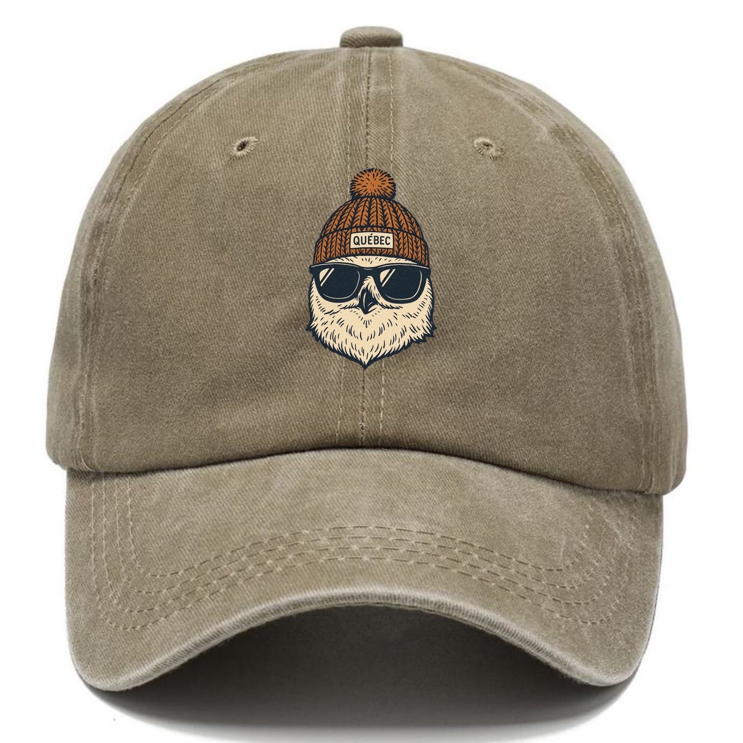 Quebec City Snowy Owl wearing Quebec beanie with pom pom and wayfarer sunglasses - Classic Cap - Warm Sand(Khaki)