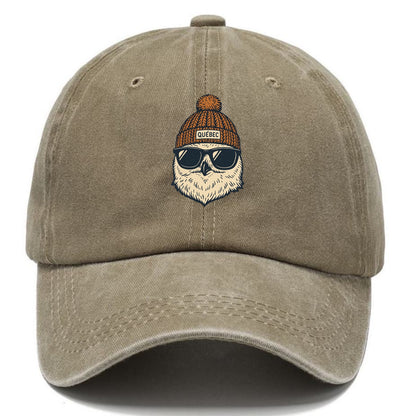 Quebec City Snowy Owl wearing Quebec beanie with pom pom and wayfarer sunglasses - Classic Cap - Warm Sand(Khaki)