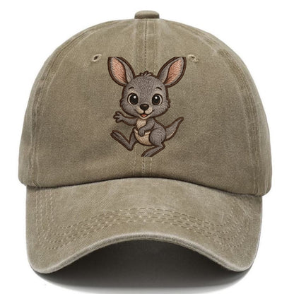 Baby Kangaroo Joey - gray fur, large ears, in pouch peek, bright eyes, front-facing, - Classic Cap - Warm Sand(Khaki)