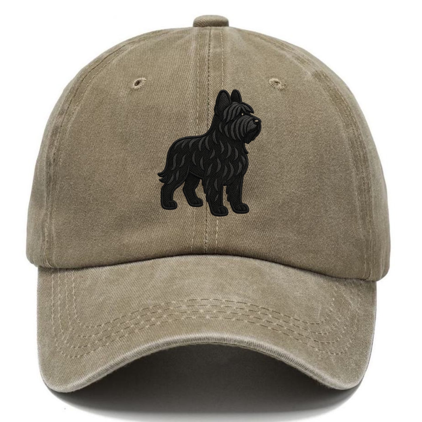 Briard - Black wavy coat embroidered herding pose - Classic Cap - Warm Sand(Khaki)