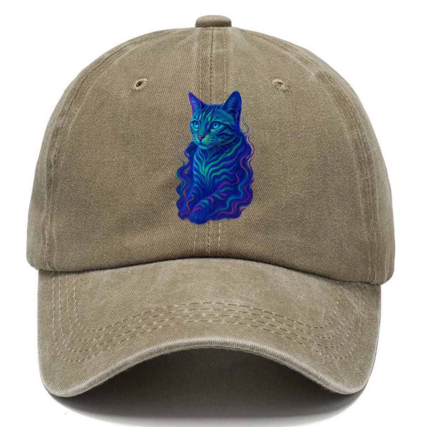 Exotic Bengal cat with aurora borealis colors flowing through its stripes, green and - Classic Cap - Warm Sand(Khaki)