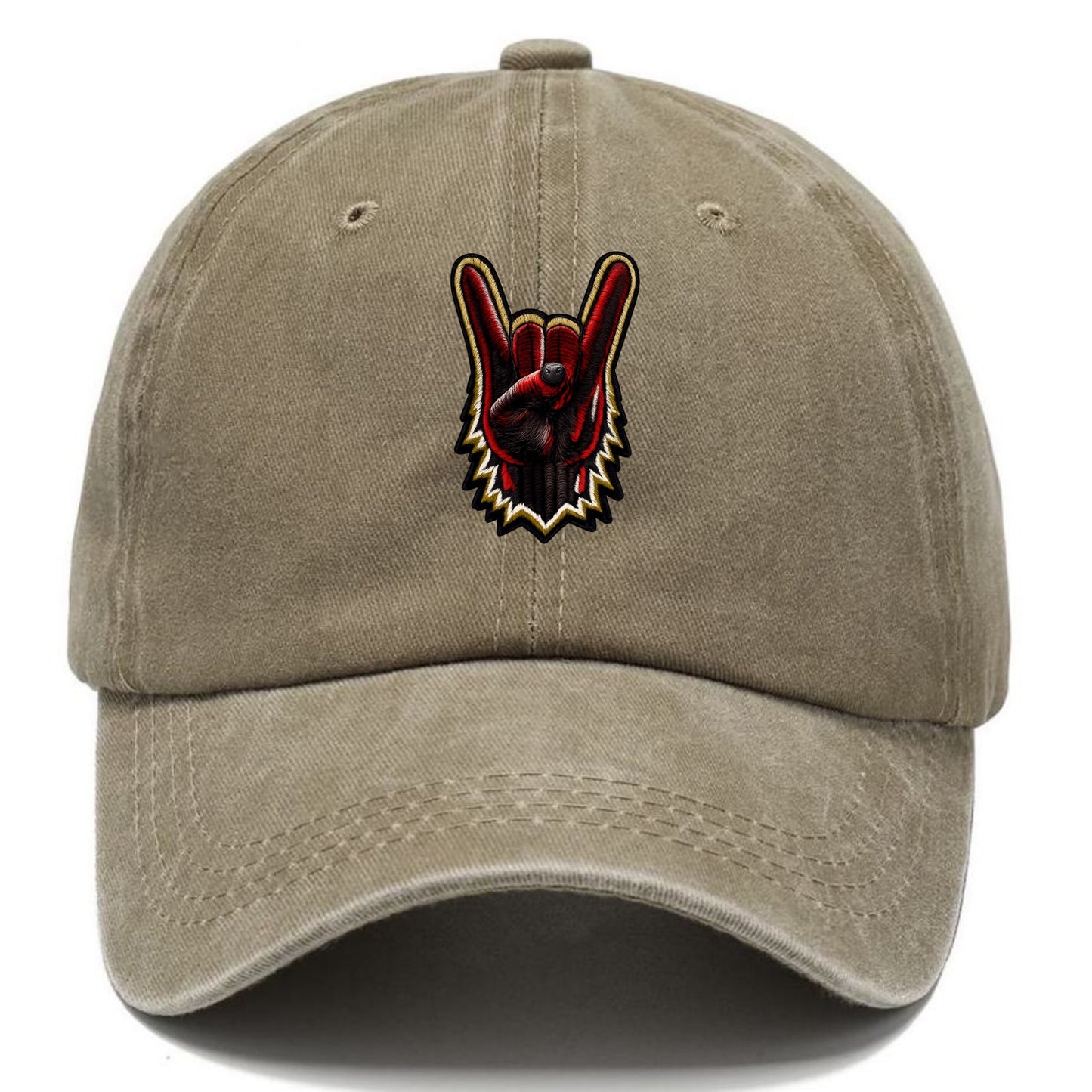 ROCK HAND HORNS - devil horns hand gesture in black and red , metal music - Classic Cap - Warm Sand(Khaki)