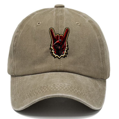 ROCK HAND HORNS - devil horns hand gesture in black and red , metal music - Classic Cap - Warm Sand(Khaki)
