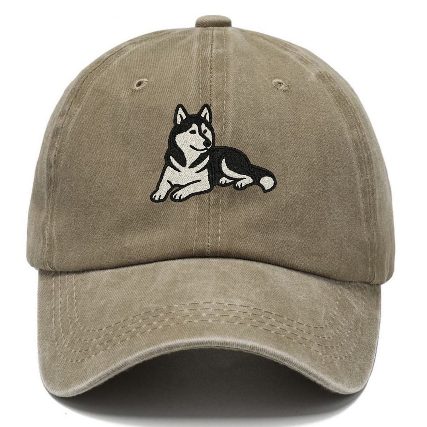 Siberian Husky - Black and white relaxed Classic Cap - Warm Sand(Khaki)