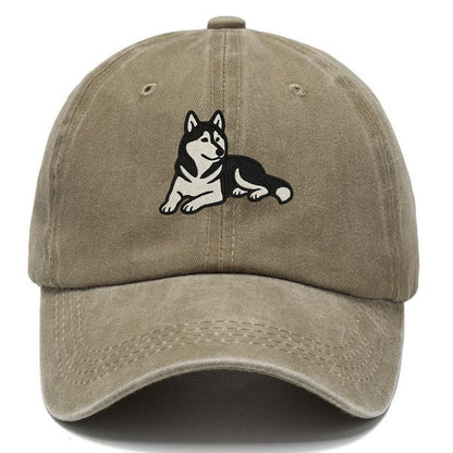 Siberian Husky - Black and white relaxed Classic Cap - Warm Sand(Khaki)