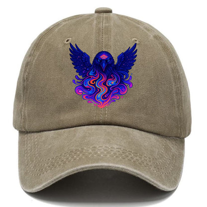 Mysterious raven with feathers showing future visions in neon colors, wings spread - Classic Cap - Warm Sand(Khaki)