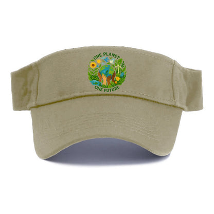 Globe surrounded by hands of all colors working together - "One Planet, One Future" - - Visor - Warm Sand(Khaki)