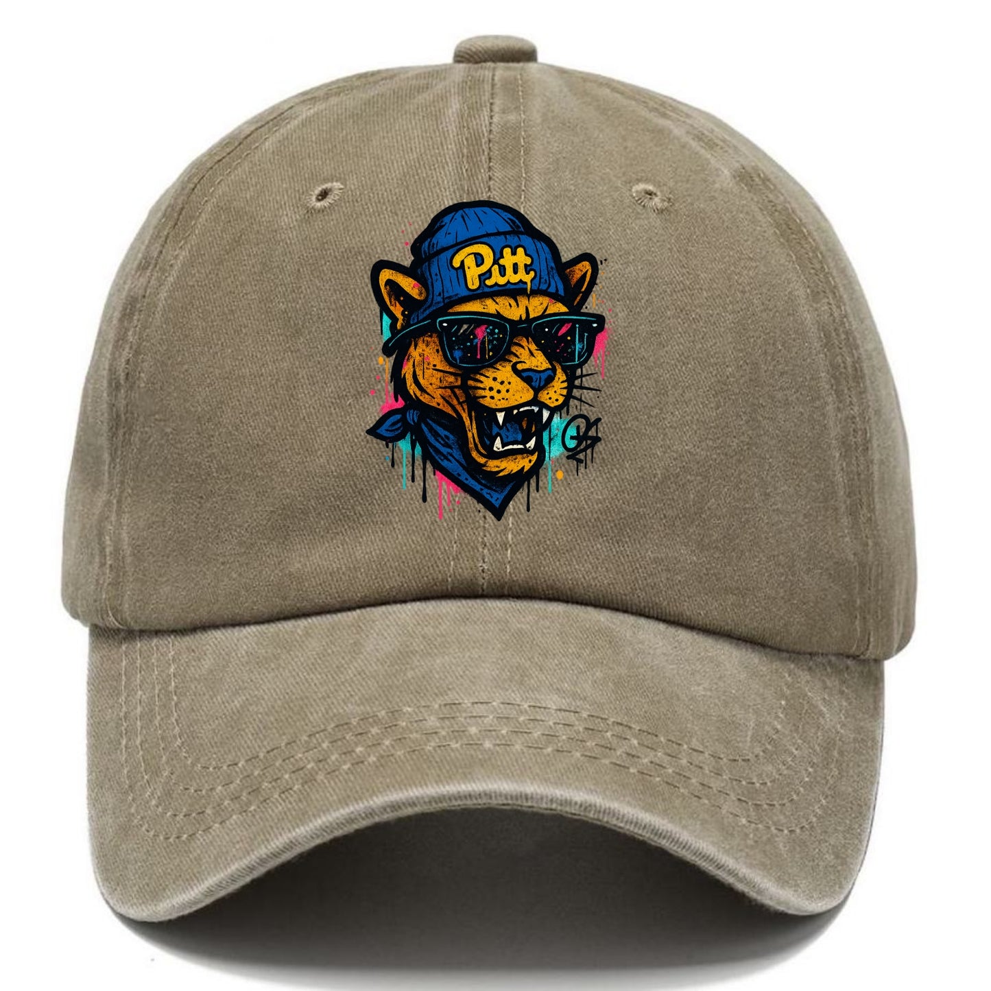 Pittsburgh Panther wearing Pitt beanie with script patch - Classic Cap - Warm Sand(Khaki)