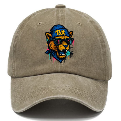 Pittsburgh Panther wearing Pitt beanie with script patch - Classic Cap - Warm Sand(Khaki)