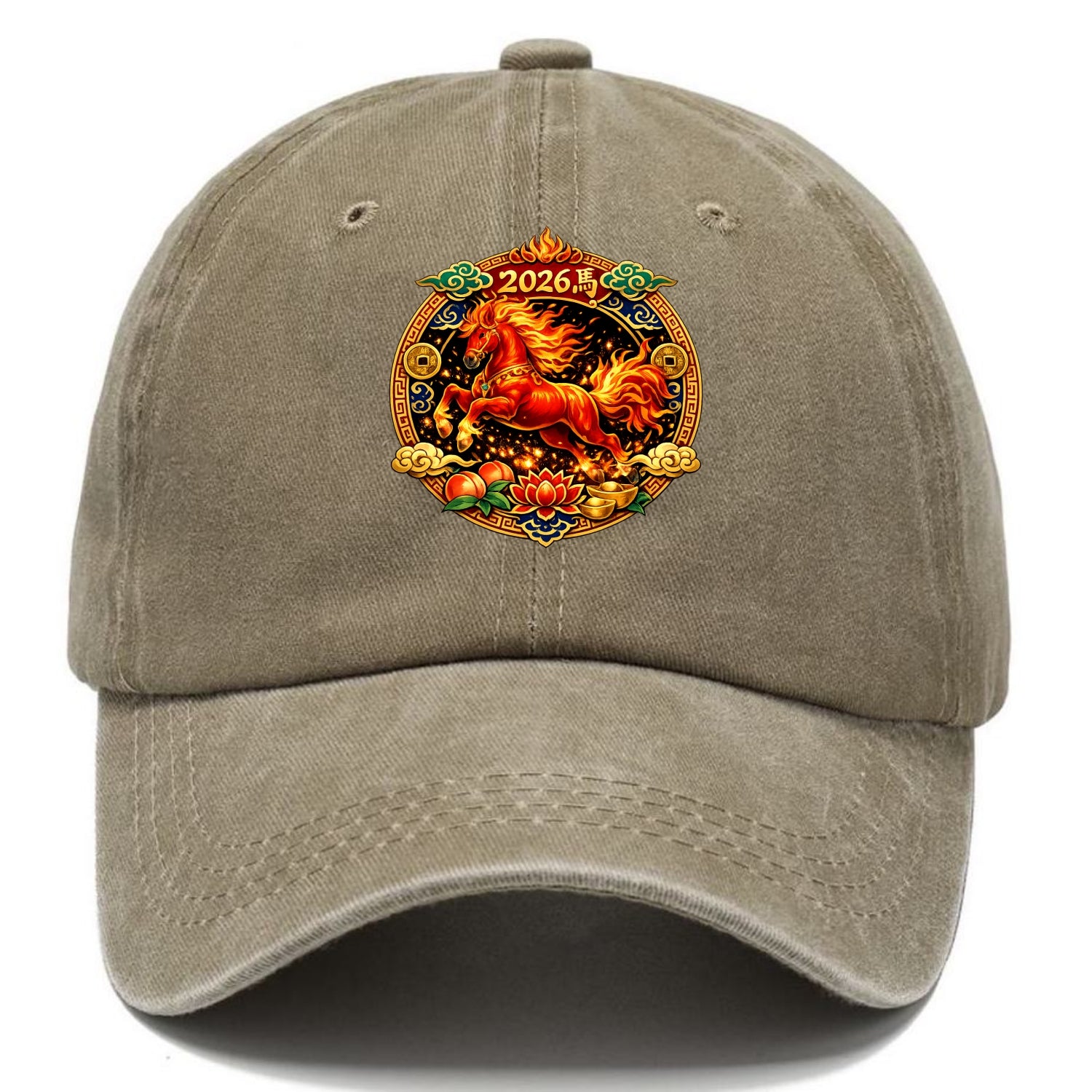 FIRE HORSE | Flaming mane and tail horse | Blazing orange and red colors | Dynamic - Classic Cap - Warm Sand(Khaki)