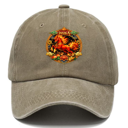 FIRE HORSE | Flaming mane and tail horse | Blazing orange and red colors | Dynamic - Classic Cap - Warm Sand(Khaki)