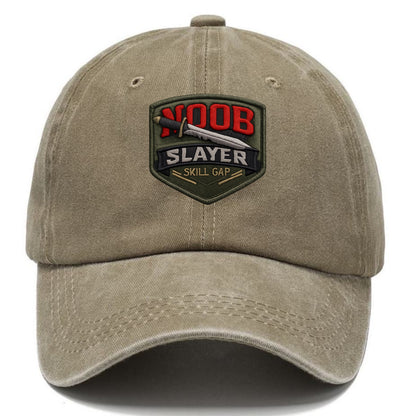NOOB SLAYER - sword through noob text in red and silver , skill gap - Classic Cap - Warm Sand(Khaki)