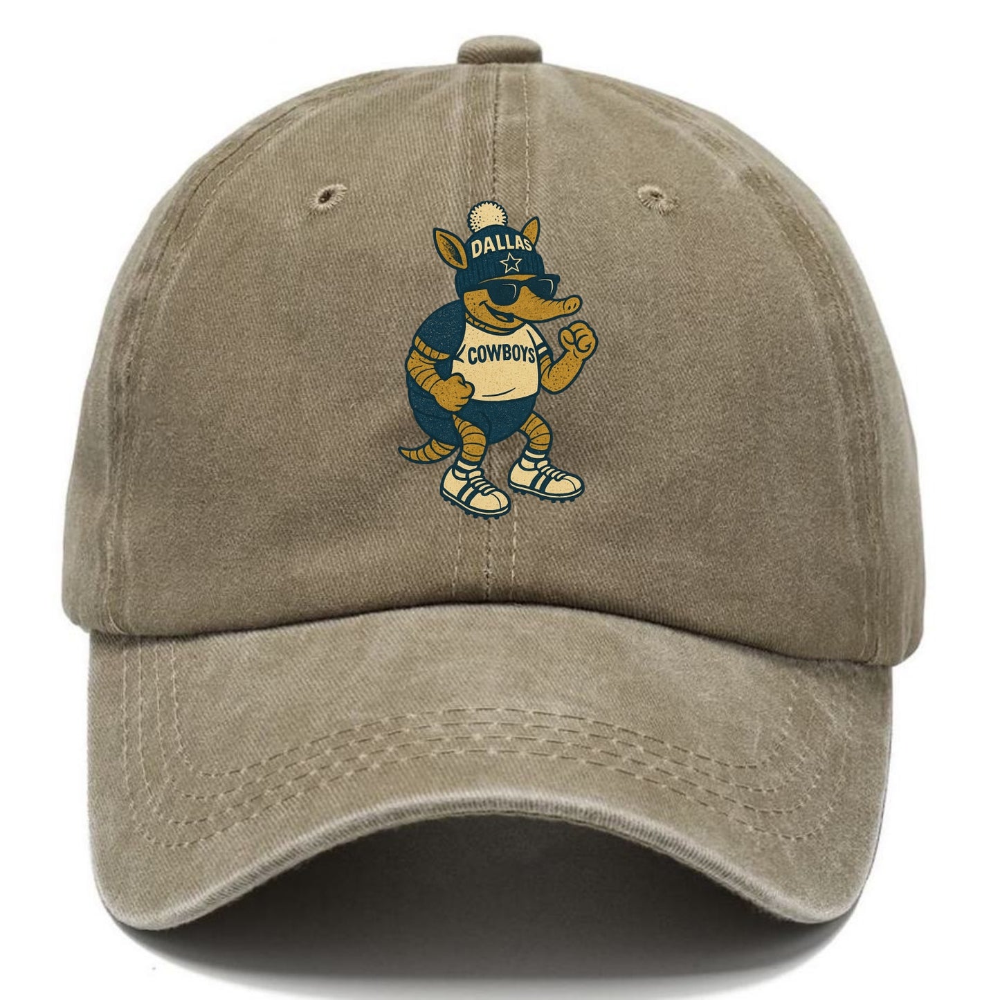 Dallas Armadillo wearing Cowboys beanie with lone star patch and wayfarer sunglasses - Classic Cap - Warm Sand(Khaki)