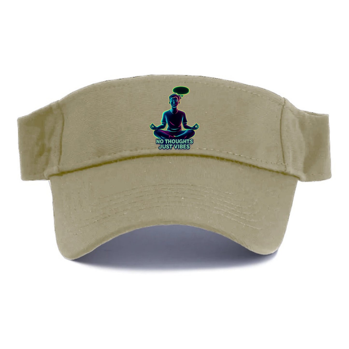 Peaceful floating figure with empty thought bubble - "no thoughts just vibes" zen state - Visor - Warm Sand(Khaki)