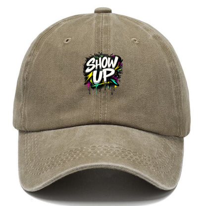 Bold typography design - "SHOW UP" - be present, arrive ready - Classic Cap - Warm Sand(Khaki)