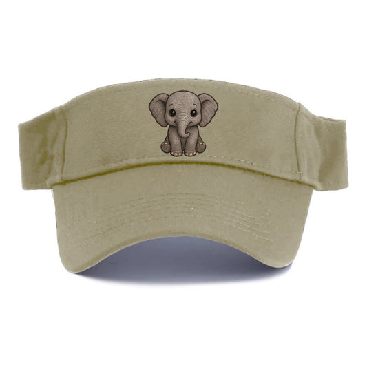 Baby Elephant - gray wrinkly, tiny trunk, large floppy ears, kind dark eyes, front-facing, - Visor - Warm Sand(Khaki)