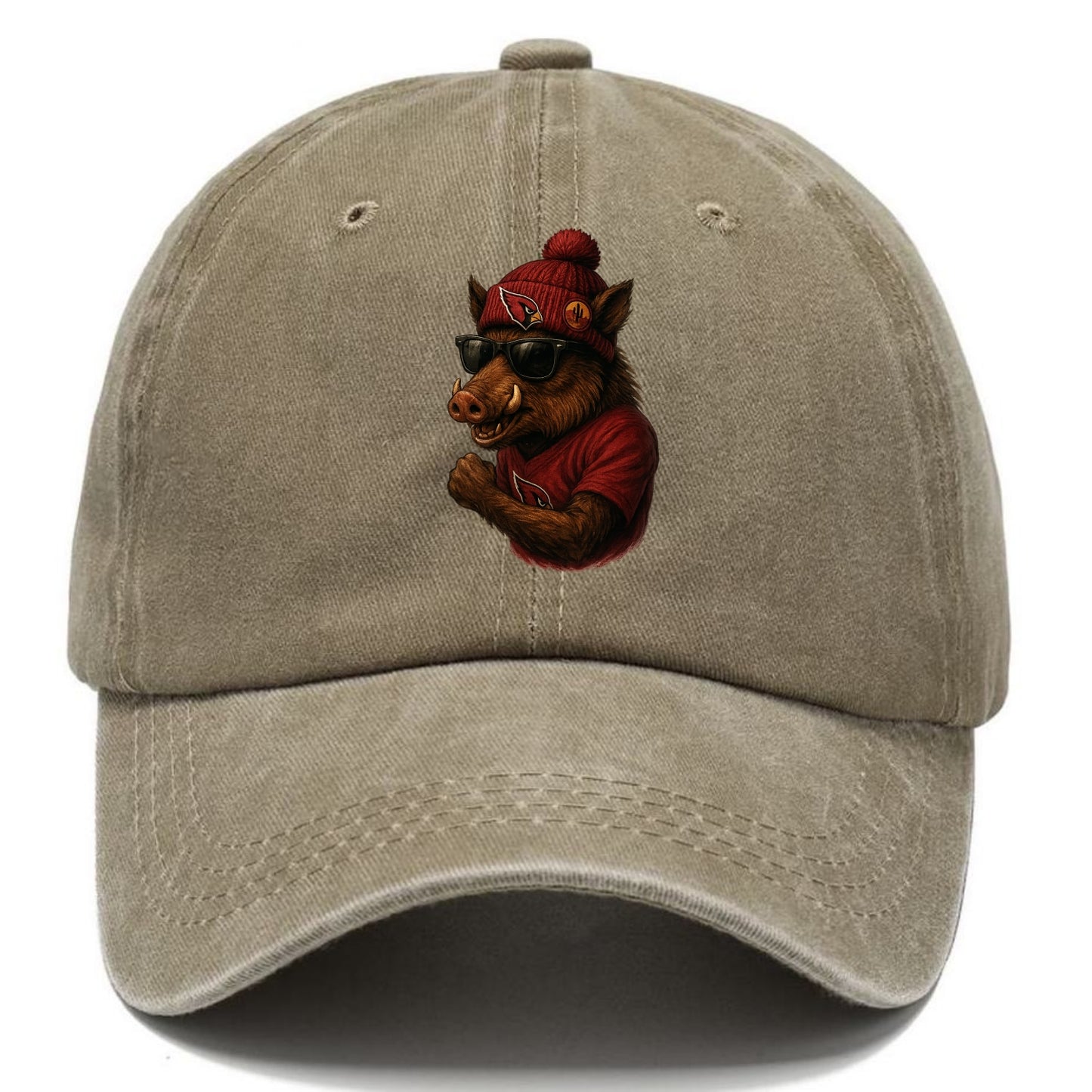 Arizona Javelina wearing Cardinals beanie with desert patch and wayfarer sunglasses - Classic Cap - Warm Sand(Khaki)