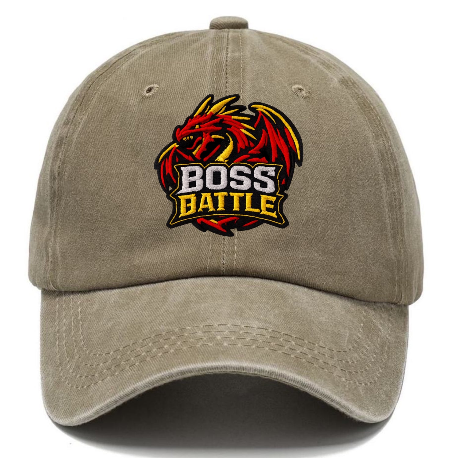 BOSS BATTLE - dragon silhouette in red and gold , raid - Classic Cap - Warm Sand(Khaki)